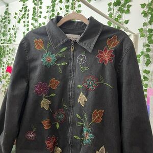 Alfred Dunner Embroidered Floral Denim Jacket